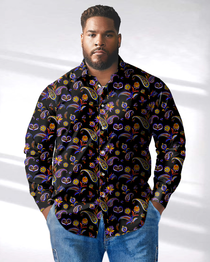 Dream Cashew Flower Long Sleeve Lapel Shirt Big Men's