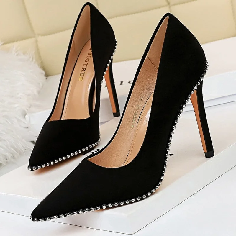 BIGTREE Shoes Rhinestone Women Pumps Sexy Party Shoes High Heels Wedding Shoes Plus Size 43 Female Stiletto Suede Women Shoes