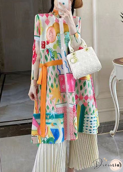 Loose Colorblock Button Print Cotton Shirts Dresses Long Sleeve