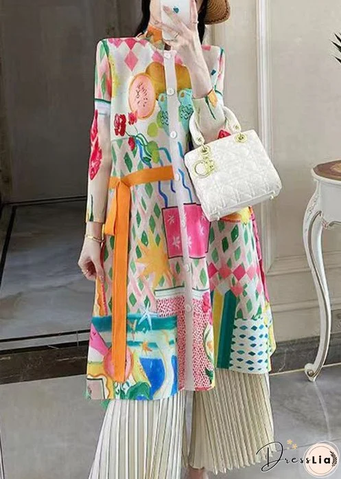 Loose Colorblock Button Print Cotton Shirts Dresses Long Sleeve