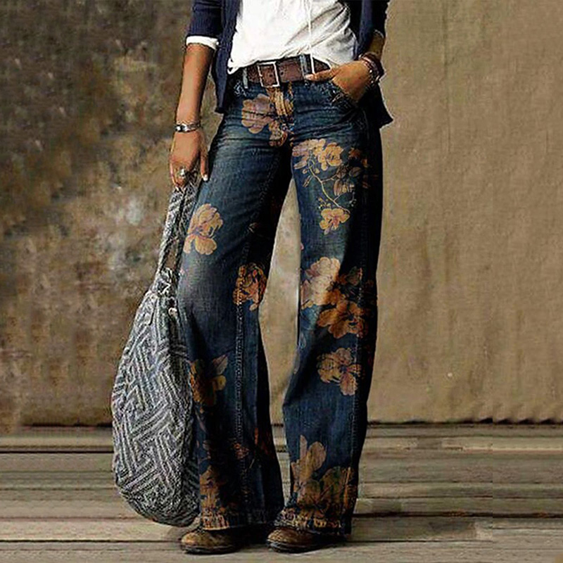 Vintage Casual Print Jeans wearshes