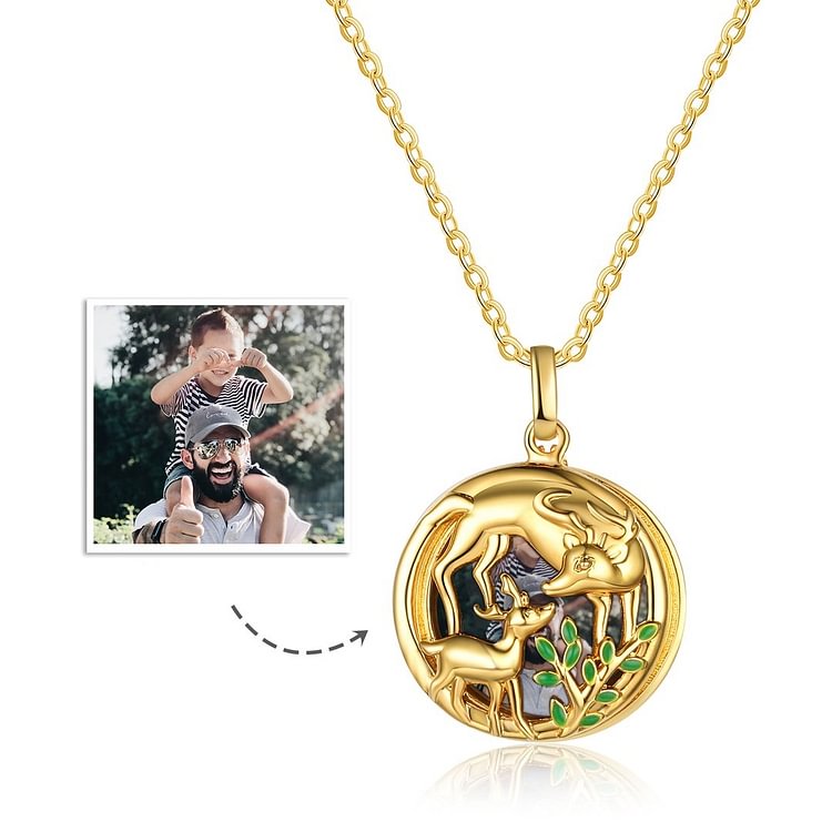 Personalized Picture Necklace, Deer Pendant Necklace, Custom Necklace with Picture Inside