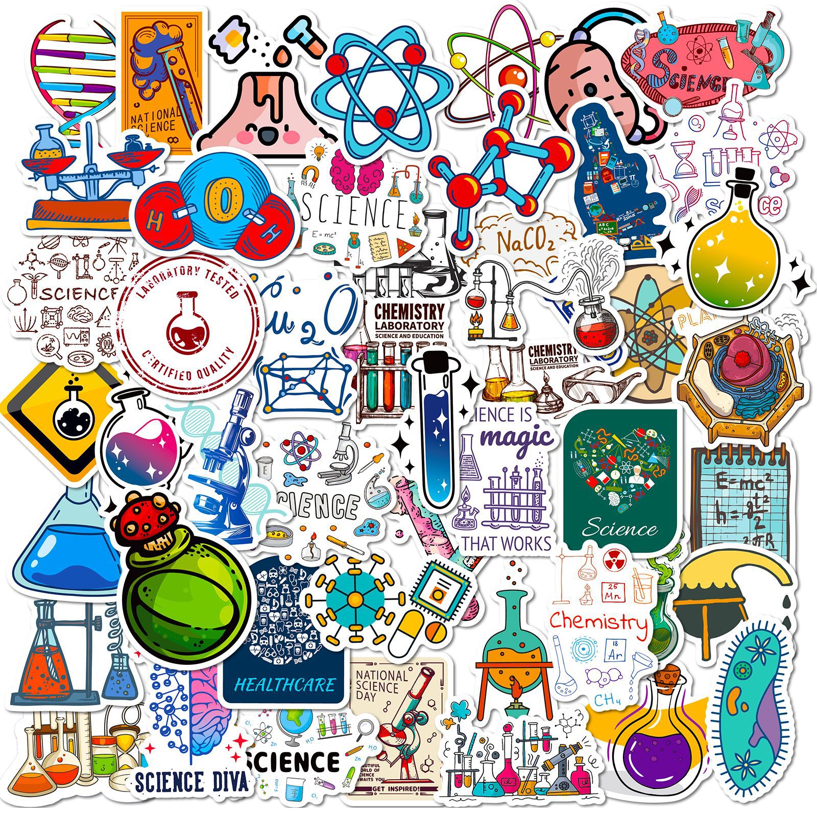 50-Piece Lab Enthusiast Sticker Pack - Premium Science & Chemistry Decals