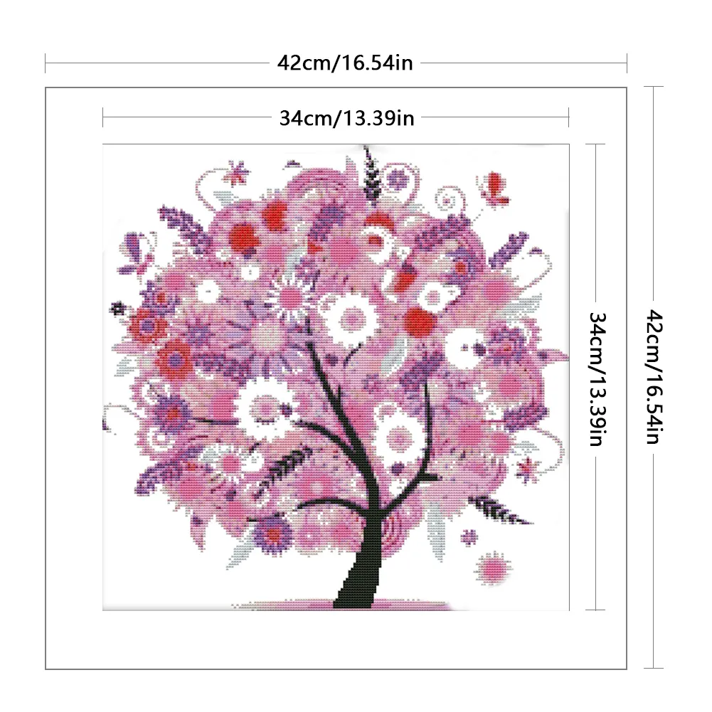 DIY Stamped Cross Stitch 14CT Partial Embroidery 42*42cm - Happy Tree