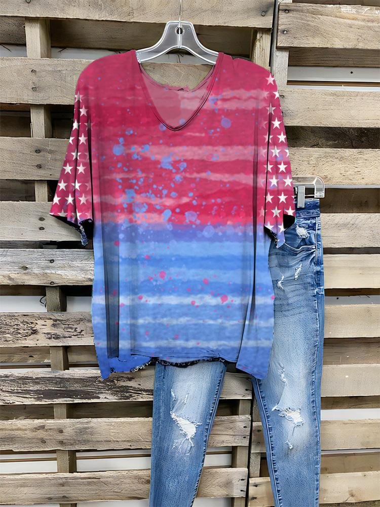 Women's New Flag Printing Half-sleeve V-neck T-shirt