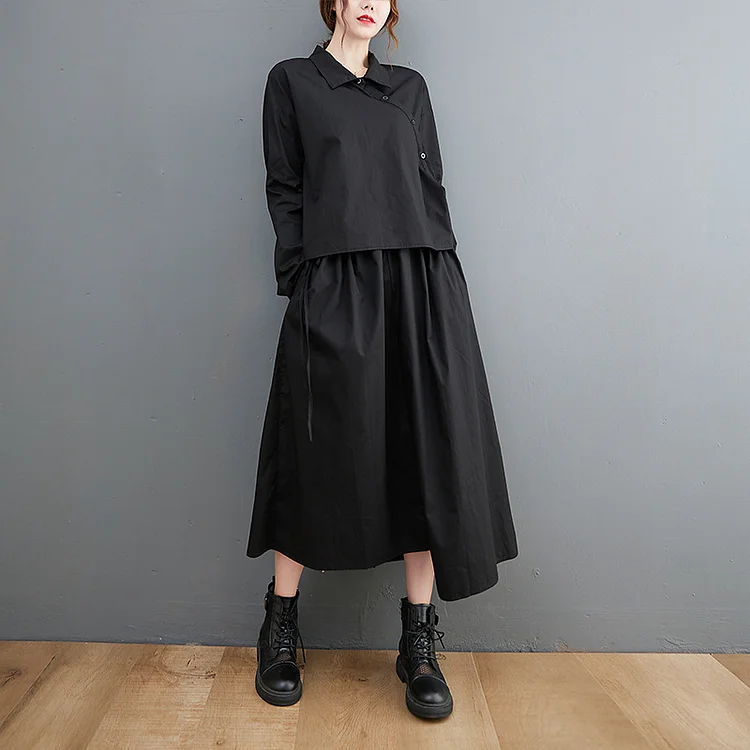 Irregular Plaid Long Sleeve Midi Dress - yankia