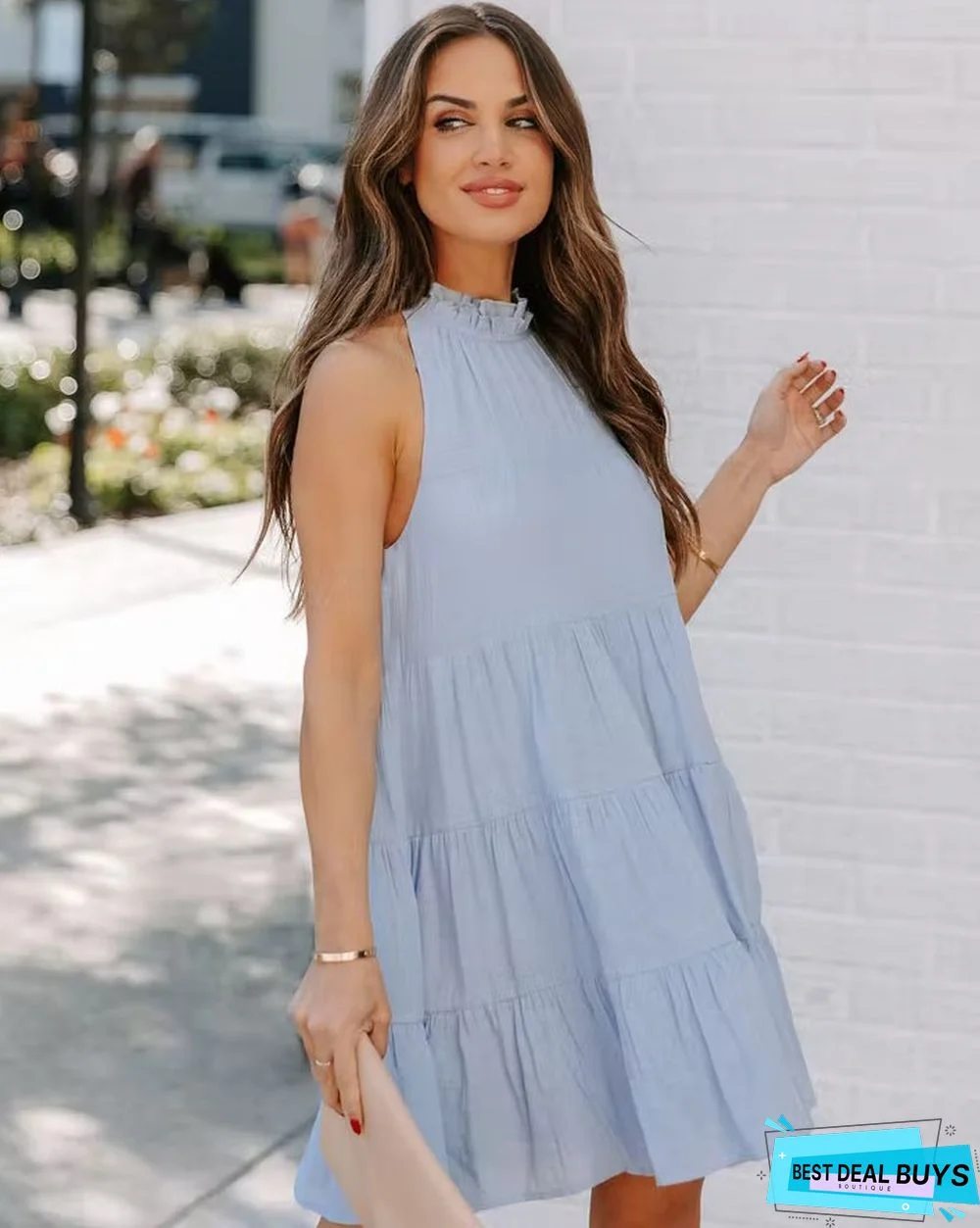 Fungus Collar Loose Big Swing Solid Color Dress White Dresses