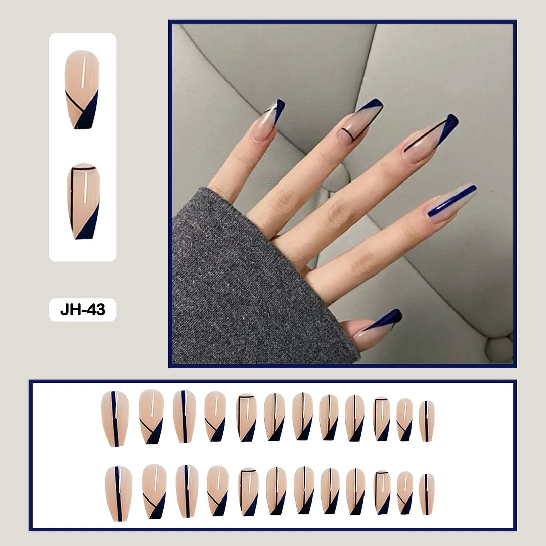 24pcs/box Long Trapezoid Fake Nails Geometric Simplicity Personality Graffiti Animal Pattern Nail Art Nails Press on With Glue-Nail Inspo