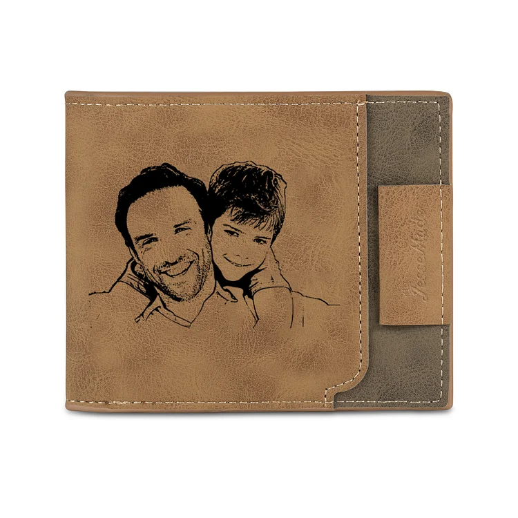 2 Names - Custom Photo & Text & Name Wallet Personalized Men's Leather Folding Wallet Gifts for Dad