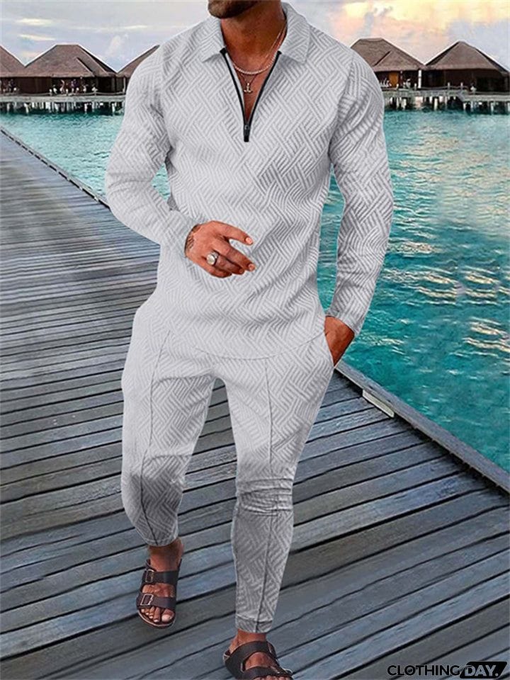 Spring Holiday Men's Lapel Quarter-Zip Pullover Fashion Sets