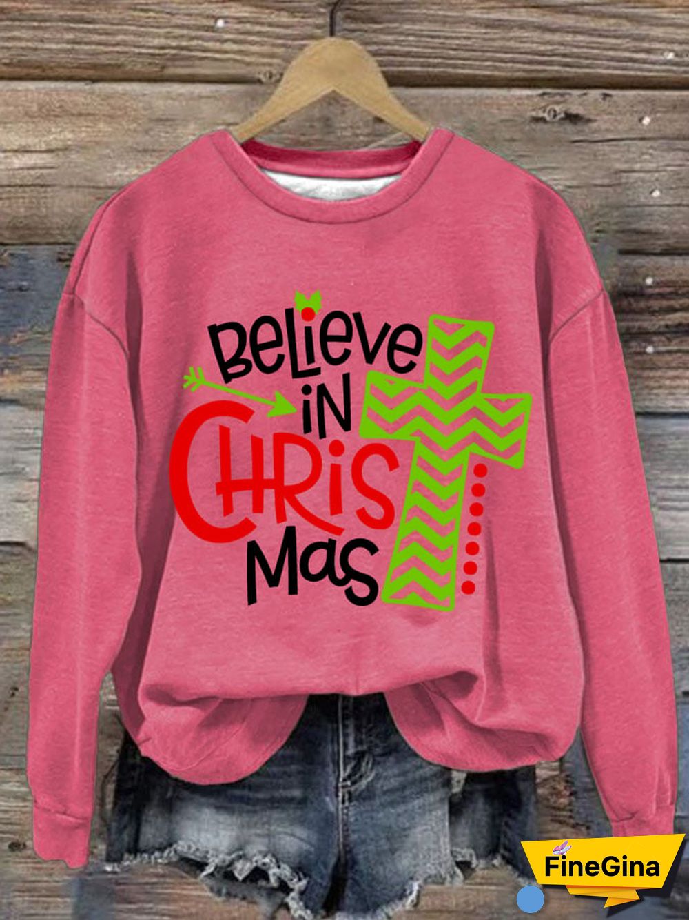 Women's Believe In Christmas Print Long Sleeve Sweatshirt