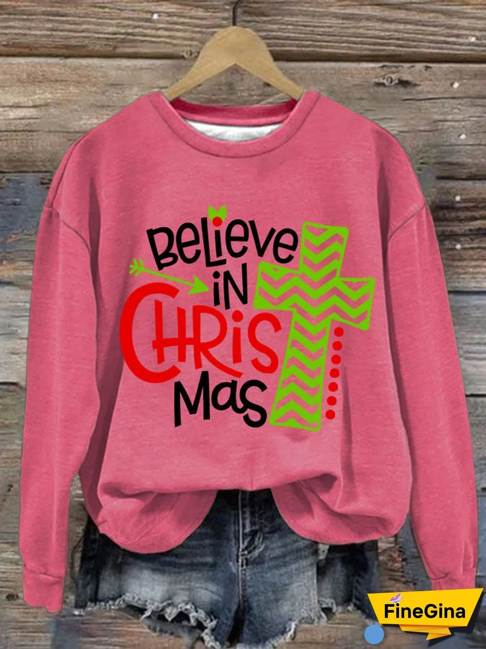 Women's Believe In Christmas Print Long Sleeve Sweatshirt