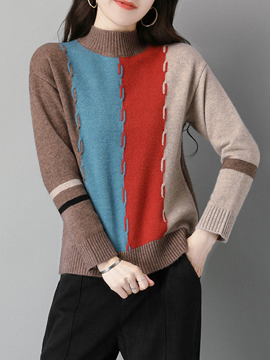 Color Block Striped Knitted Sweater - SissiStyles.com