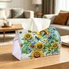 Gem Art Tissue Box DIY PU Napkin Cover for Home(Sunflowers and Dragonflies)
