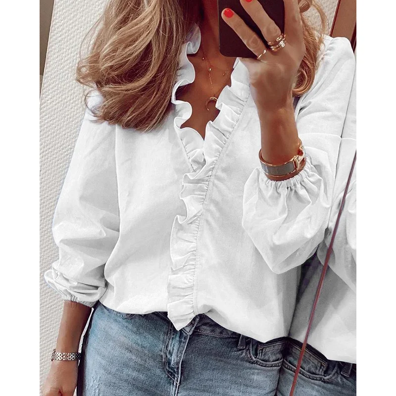 Women's Casual Fashion Long-sleeved Ruffle Shirt