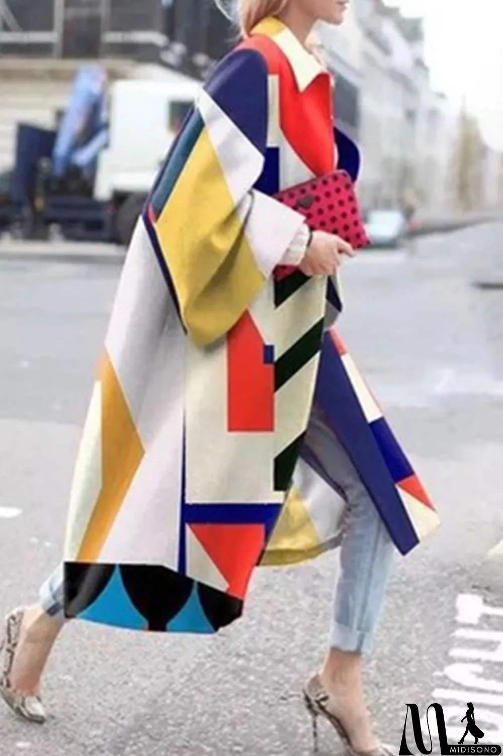 MidiSono - Yellow Blue Street Camouflage Print Patchwork Turndown Collar Outerwear