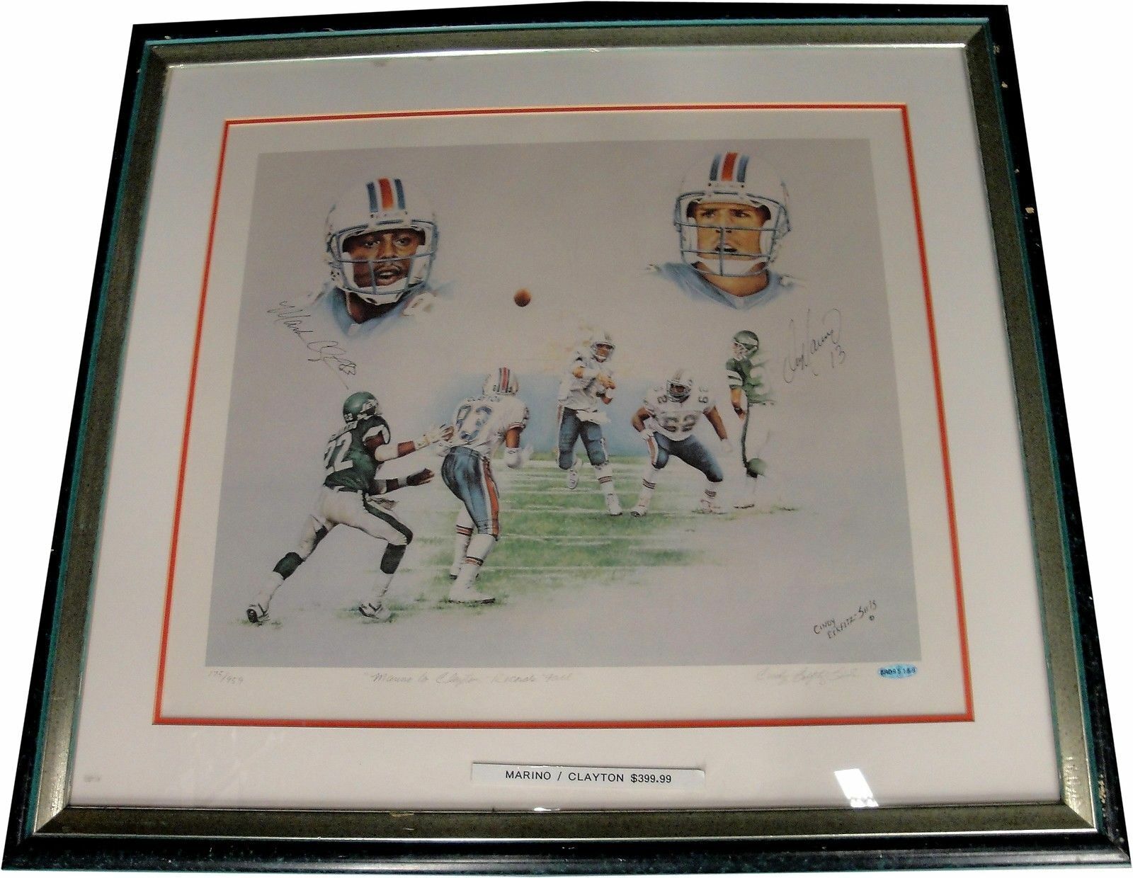 Dan Marino Mark Clayton Hand Signed Autograph 16x20 Photo Poster painting Custom Framed UDA