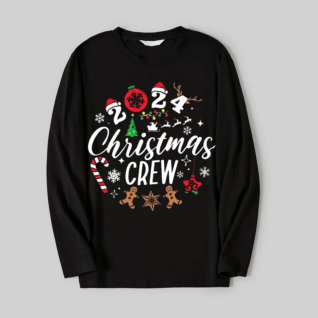 "Christmas Crew 2024" Cute Pattern Printed Red & White & Green Plaid Family Matching Pajamas