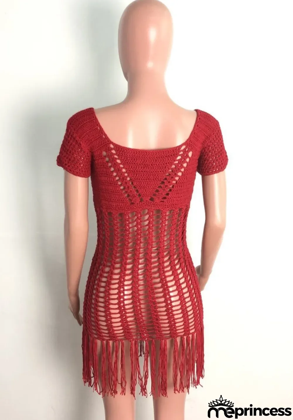 Summer Red Crochet Fringe Dress Cover-Up