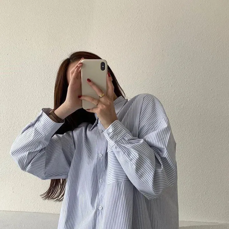 Brownm Brownm Shirts Loose Korean Version Of Spring And Autumn 2023 New Fashion Striped Long-Sleeved Shirts