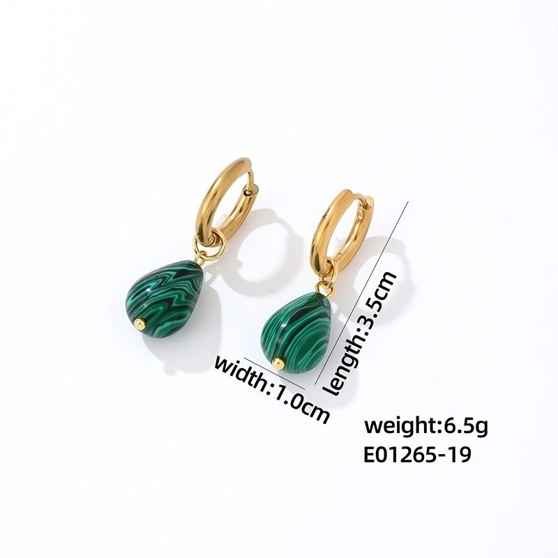 1 Pair Casual Minimalist Water Droplets Plating 304 Stainless Steel Natural Stone K Gold Plated Drop Earrings