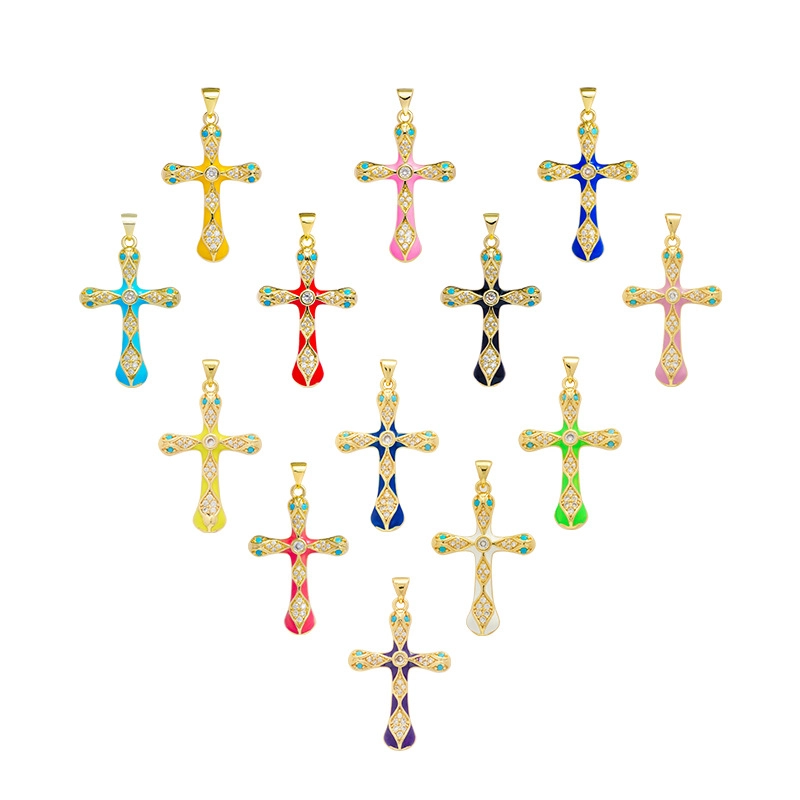 1 Piece Copper Rhinestones Cross Pendant