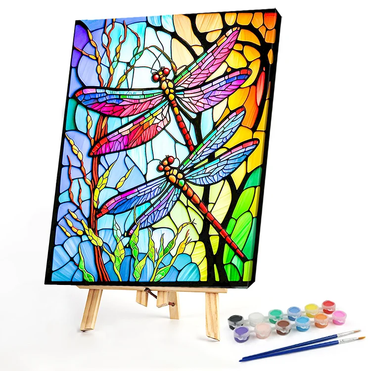 Oil Paint By Numbers - Glass Painting-Dragonfly - 40*50CM