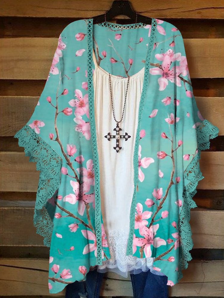 Plus Size Casual Printed Kimono Jacket P178381962
