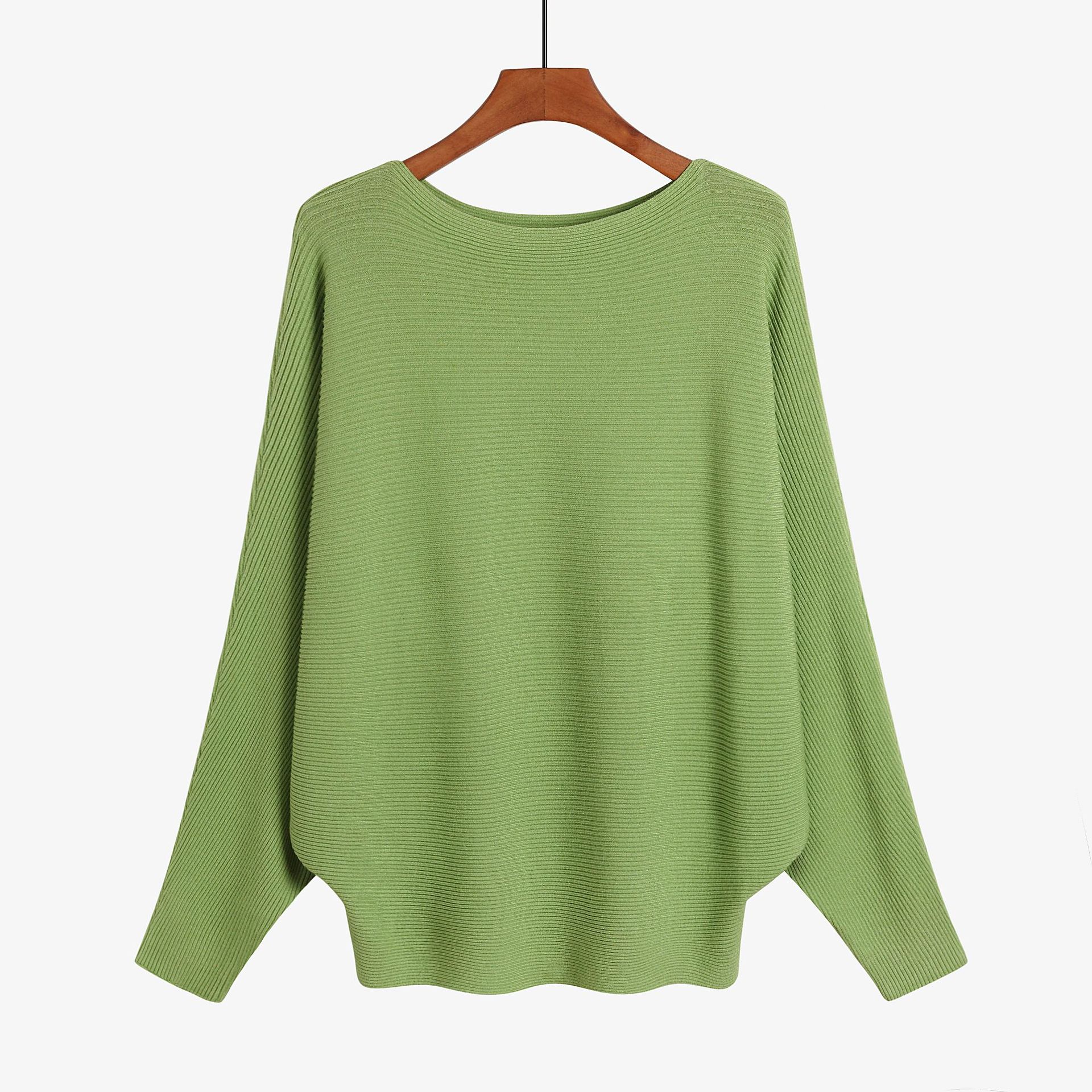 New Autumn and Winter Women's Knitted Sweater with a One Necked Bat Shaped Sweater and a Loose Threaded All Match Top