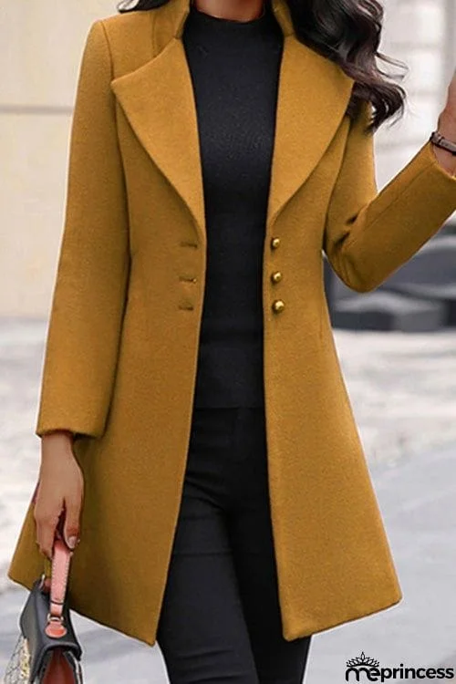 Fashion Chic Lapel Solid Long Sleeve Slim Coat