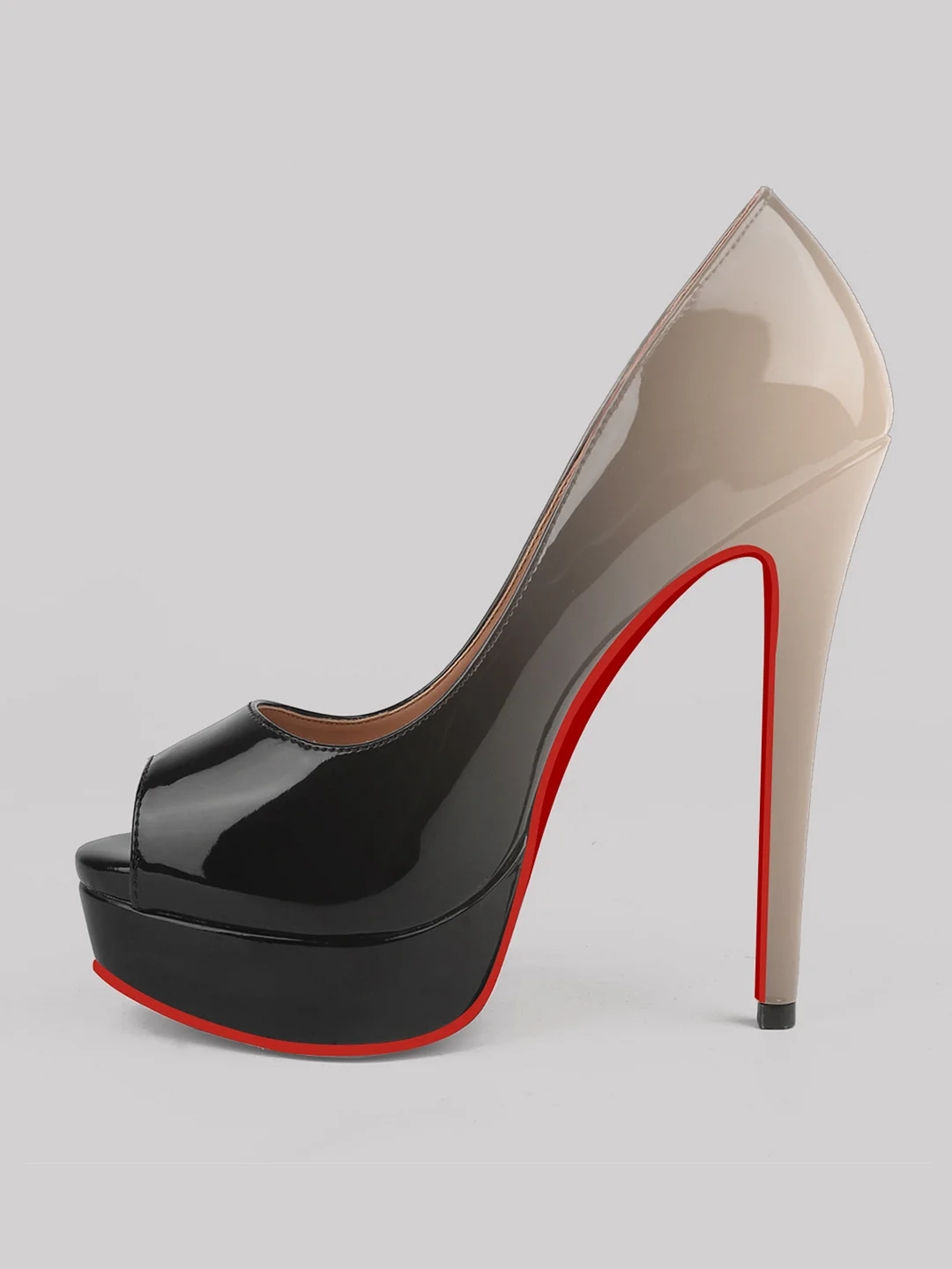 150mm Women's Platform High Heels Red Bottoms Peep Toe Pumps Patent Gradient Shoes