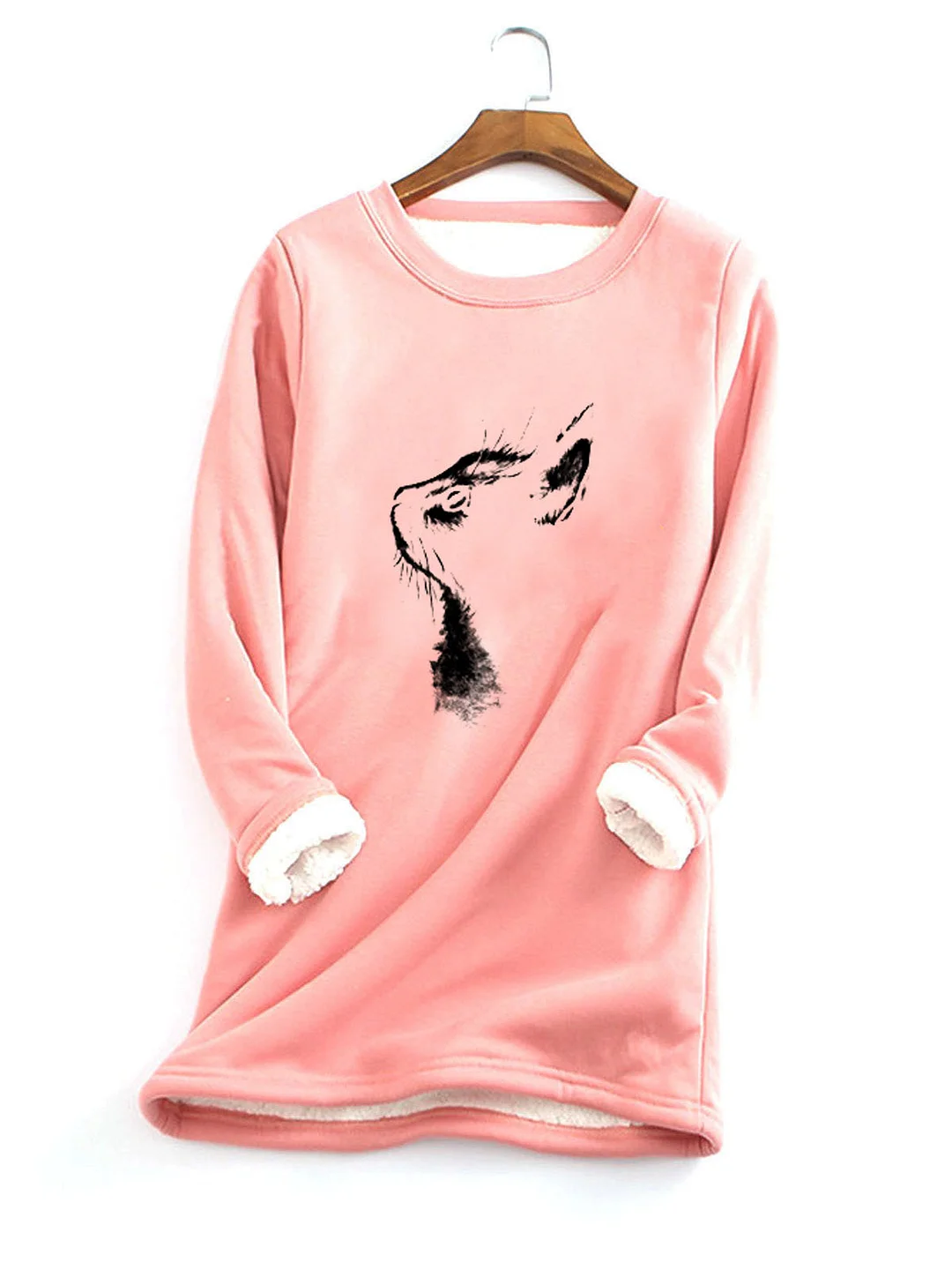 Women Long Sleeve Scoop Neck Fluff/Granular fleece fabric Printed Sweatshirts Tops