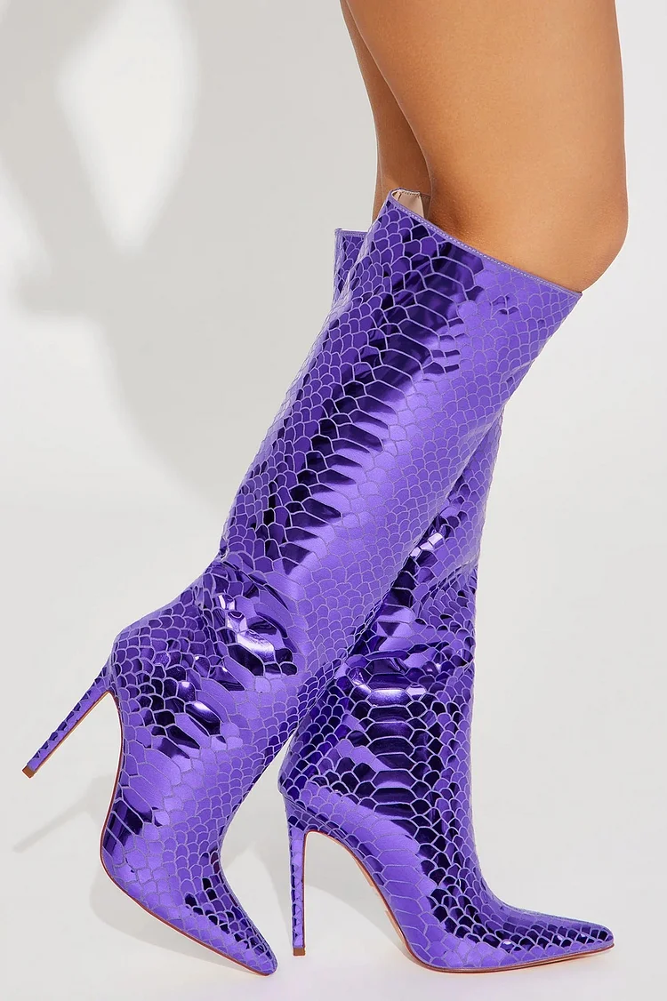 Disco Ball Mirror Stiletto Knee High Boots