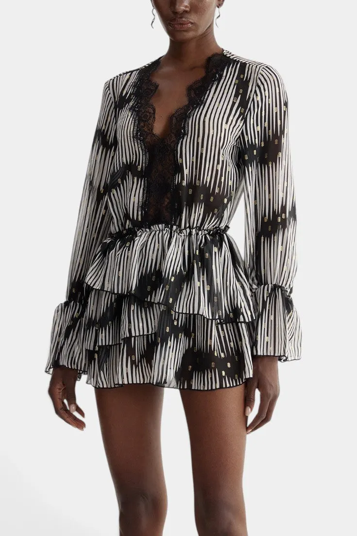 Ruffled Long Sleeve Dress with Lace Collar