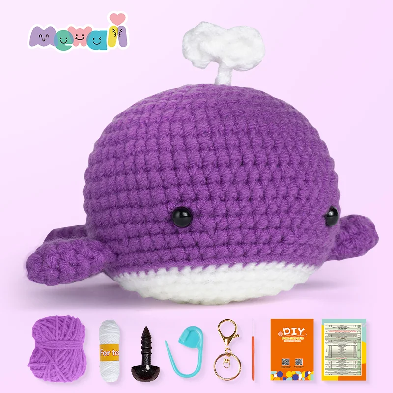 Mewaii Crochet Whale Kits Crochet Purple Whale Beginners Crochet Kit with Easy Peasy Yarn