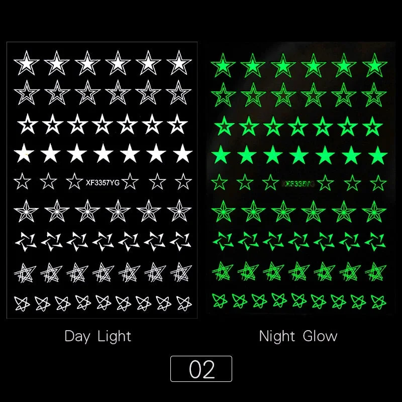 1PC Luminous Butterfly 3D Nail Stickers Five-pointed Stars /Number Acrylic Design Summer Nail Art Stickers Manicures Decoration