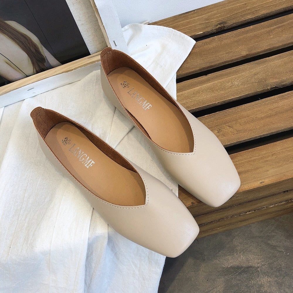Fashion Low-heeled Anti-skid Shoes Women Summer Autumn Skid-proof Square Toe Flat  Korea Style Sandals Shoes Shallow Simple Shoe