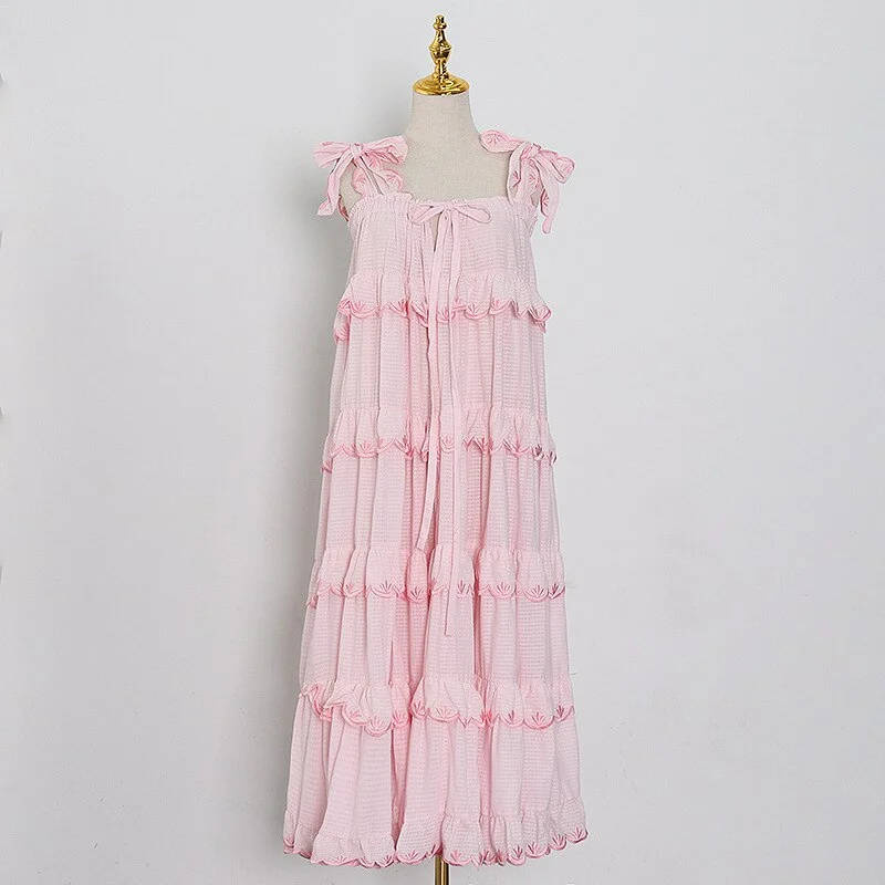 Summer Women's Ruffle Maxi Dress 2021 Retro Ruffles Sleeveless Solid Cake Pleated Dress Pendulum Vacation Loose Strapless Dress
