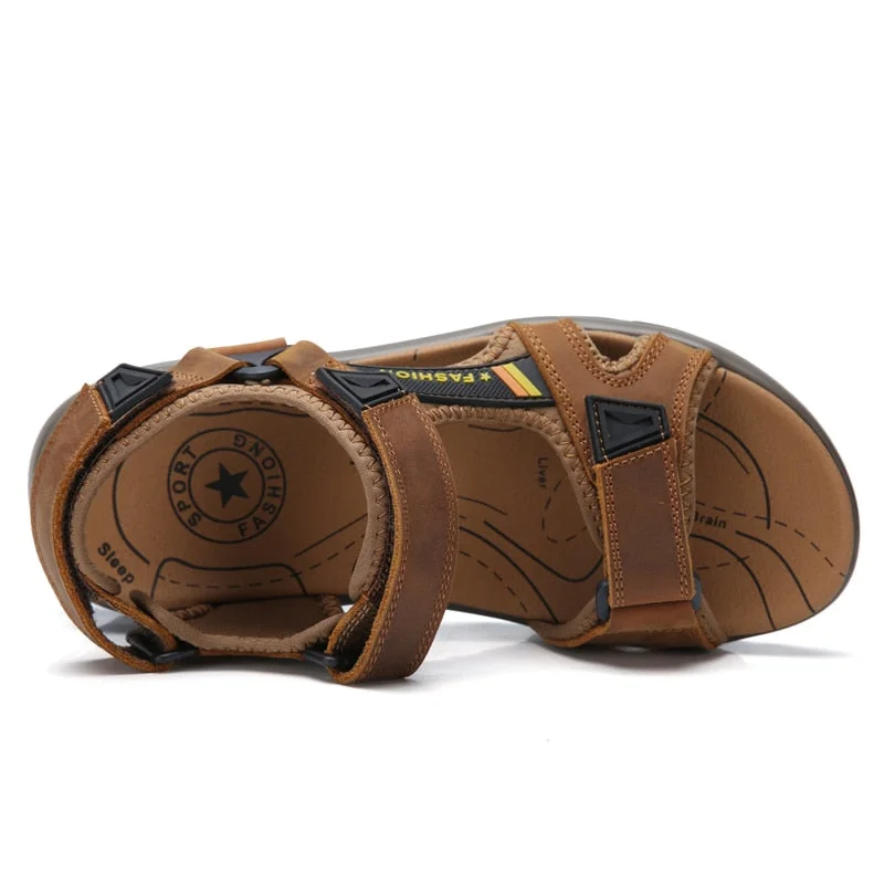 2021 New Fashion Men's Sandals Summer Soft Beach Flip Flop Comfortable Genuine Leather Sandals Outdoor Men Roman Sandals Size 46