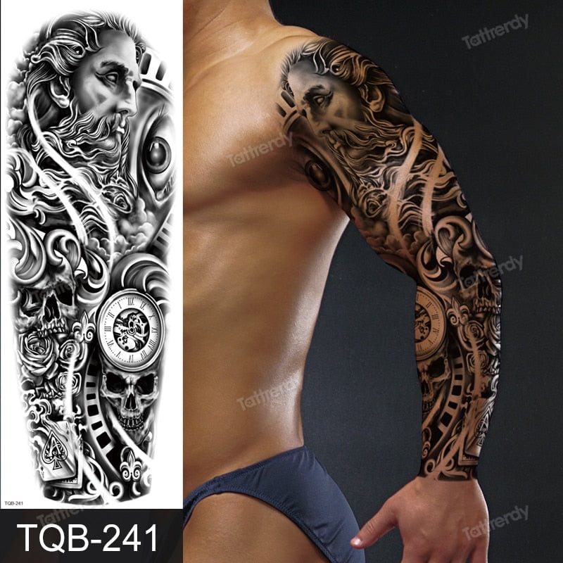 clock lion king fox forest temporary tattoos men sexy body art makeup tattoo sticker black waterproof custom totem maori tatoo