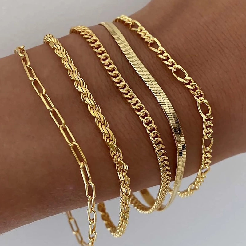New Titanium Steel Gold Plated Bracelet Suit Fashion Simple Pclip Cuban Chain Bead Chain Jewelry