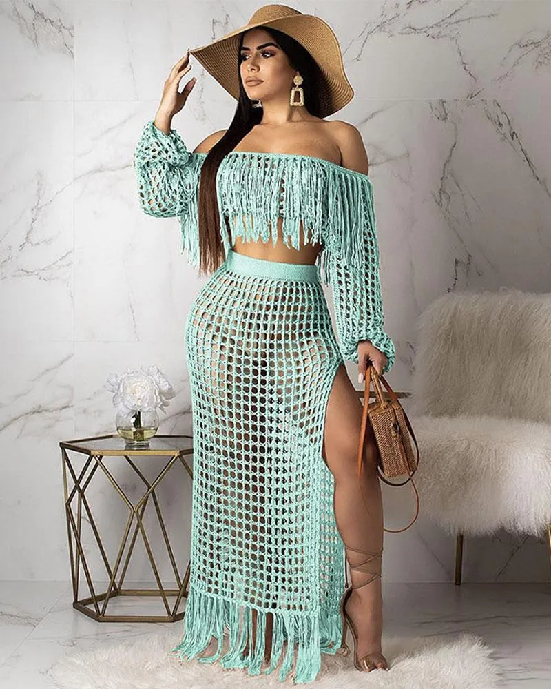 Crochet Tie-Back Semi-Sheer Skirt Set