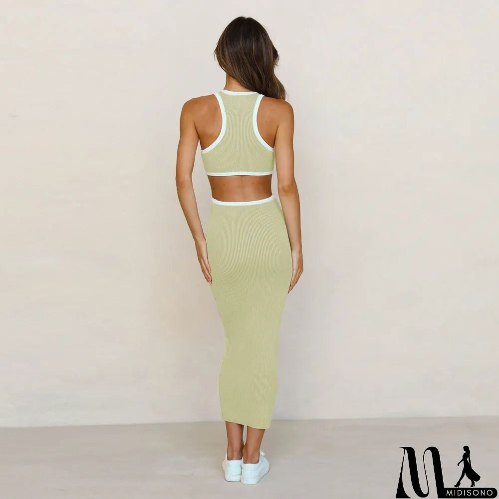 MidiSono - Fashionable round neck pullover tight hollow open back sexy racer dress bodycon midi skirt