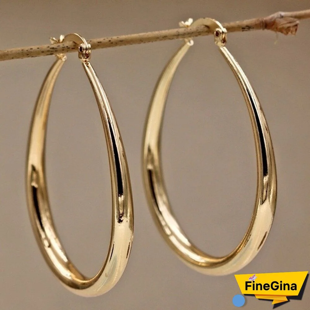 Fashion Smooth 14K Solid Yellow Gold Hoop Earrings Jewelry Gift for Women