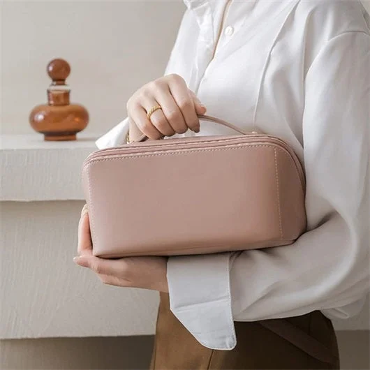 Leather Cosmetic Bag with Handle and Divider （Buy 2 Free Shipping）