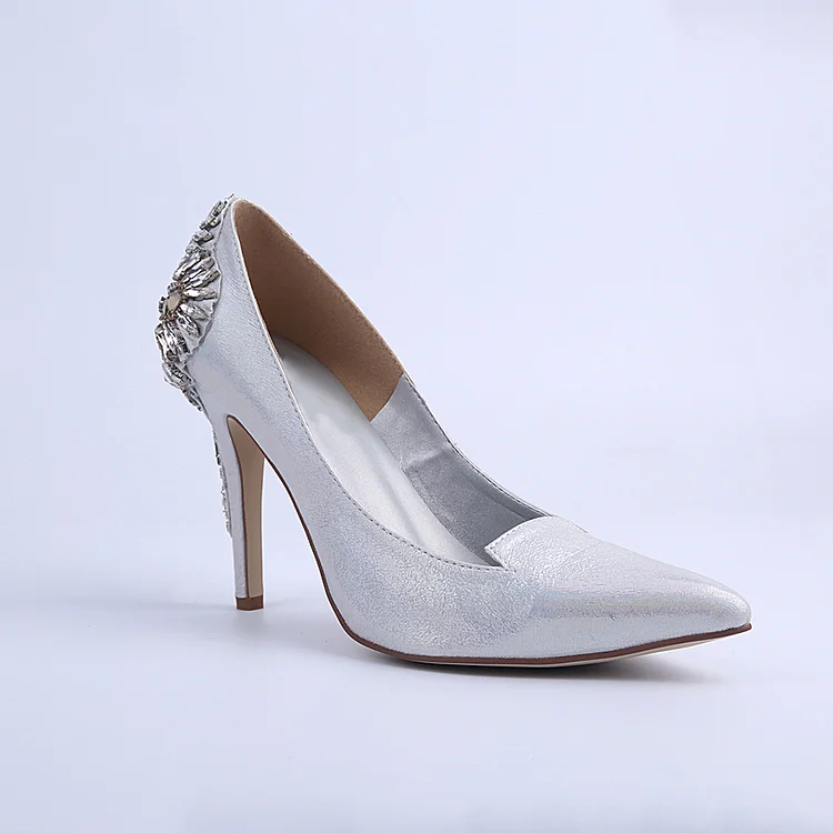 Silver Bridal Heels Rhinestone Stiletto Heel Pumps Vdcoo