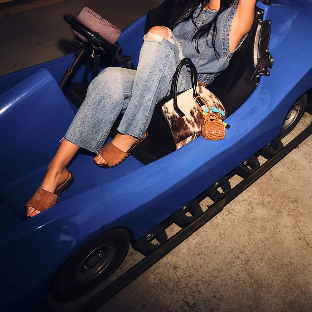 Women's Brown Vegan Suede Round Toe Chunky Heel Studded Slides Shoes