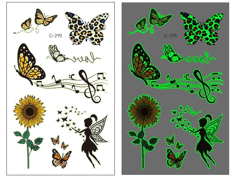 Night Luminous Tattoo Butterfly Starry Star Universe for Kids Fake Tattoo Glowing In Dark Waterproof Temporary Tattoo Stickers