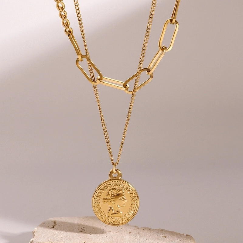 Minimalist Classic Style Coin 304 Stainless Steel Three Layer Necklace