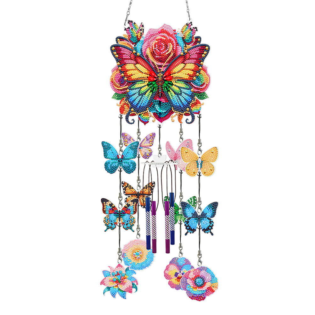 Butterfly Wind Chime Double Sided Diamond Painting Hanging Pendant Home Decor(C)